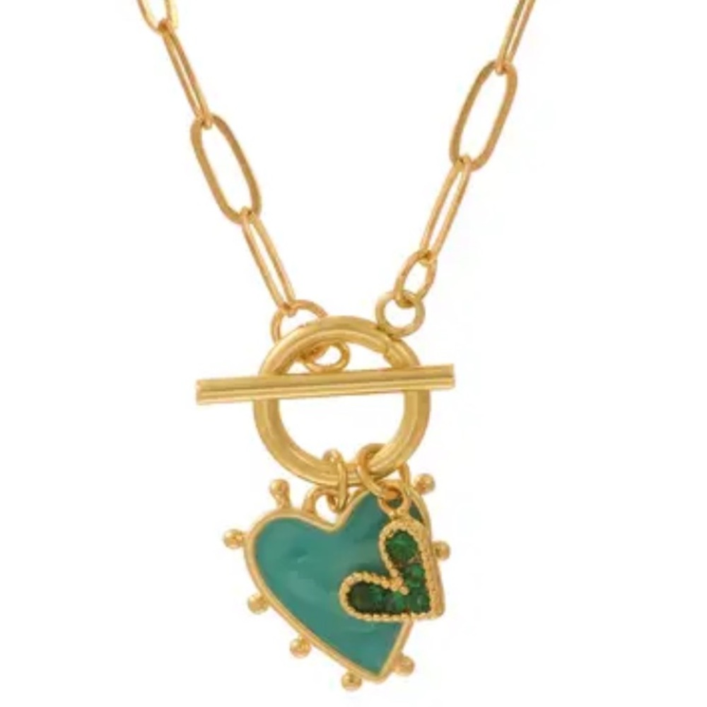 Gold and Turquoise Heart Pendant Necklace